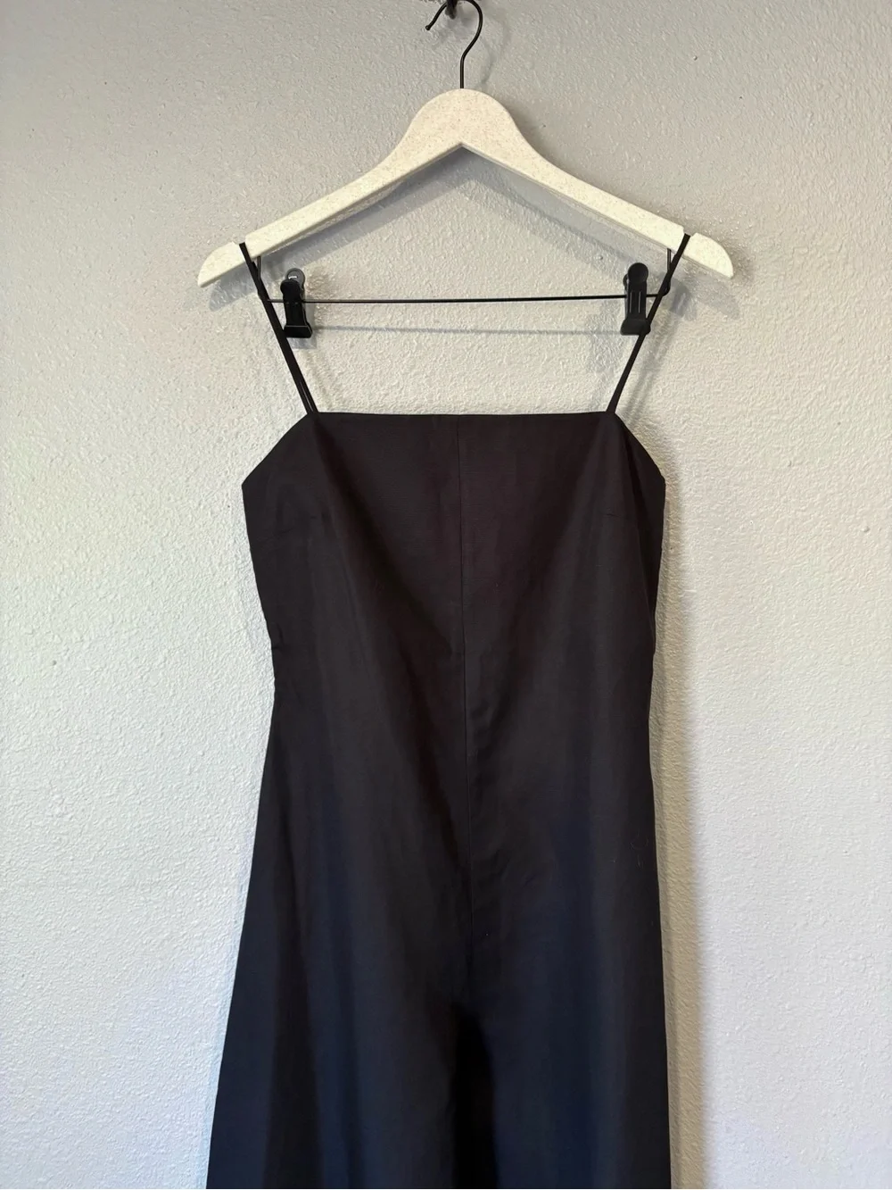 NEW COS Square Neck Linen Blend Black Minimalist Wide Leg Jumpsuit size 4